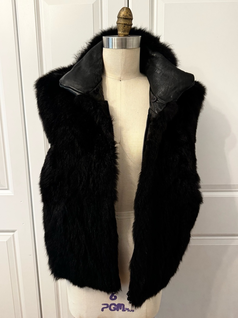 Vintage Fur Vest with Leather Trim